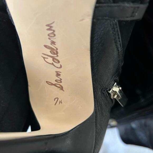 Sam Edelman Women Leather Suede Black Open Toe Bootie Stiletto 4” Heel Size 7.5” - Picture 6 of 8